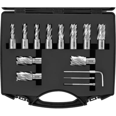 VEVOR Kroonborenset Metaal 13-Delig 7/16, 1/2, 9/16, 11/16, 5/8, 3/4, 13/16, 7/8, 15/16, 1, 1-1/16 Inch Kernboorset 25,4 MM Boordiepte Ringfreesset, Toebehoren voor Magneetboormachines
