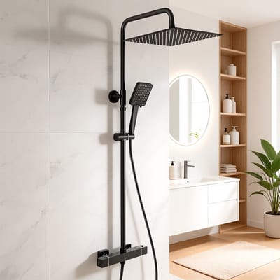 Auralum Max Regendouche met Thermostaatkraan - Regendouche en Handdouche - Doucheset - 12 inch Douchekop - 6 standen Handdouche - Verstelbare Hoogte 88-124 cm - Waterbesparend - Zwart