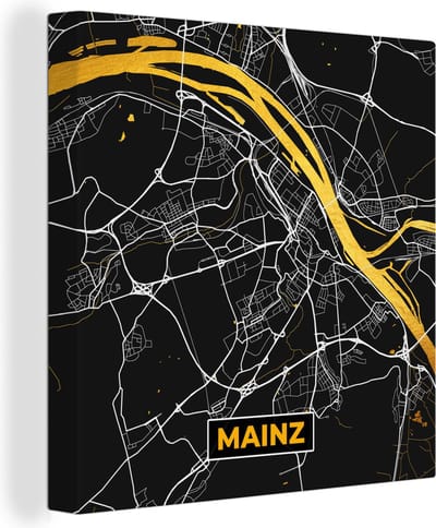 Canvas Schilderij Mainz - Stadskaart - Plattegrond - Kaart - Duitsland - Goud - 20x20 cm - Wanddecoratie