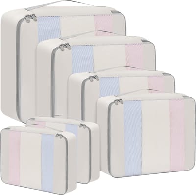 SnelShoppen - 6-delige Set Opbergdozen voor Reizen, Koffers en Handbagage - Beige, Diverse Maten, Duurzaam en Kreukvrij, Perfect voor Kleding en Acces