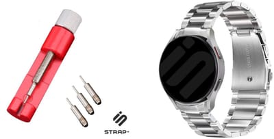 Strap-it Titanium horlogeband + Toolkit - speciaal geschikt voor Samsung Galaxy Watch 7 (40 & 44mm) / Galaxy Watch 6 (Classic) / Watch 5/5 Pro / Watch 4 (Classic) / Watch FE - schakel band voor Galaxy Watch 4-5-6 alle varianten - zilver