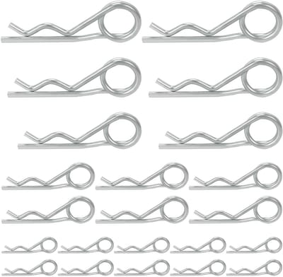 22 stuks veerpennen dubbele veersplinten, splintensortiment R-clips set, verzinkte beveiligingssplinten voor automobiel, motor, fietsbevestiging en reparatie (M2.5-M5)