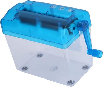 Draagbare handmatige papierversnipperaar, stripcut A6 versnipperaar met handvat, compact hulpmiddel voor kantoor, school en thuisgebruik, blauw en efficiënt