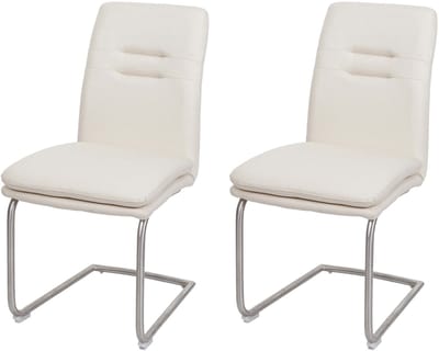 Set van 2 eetkamerstoelen MCW-H70, keukenstoel als sledestoel, stof/textiel, geborsteld roestvrij staal ~ crèmebeige
