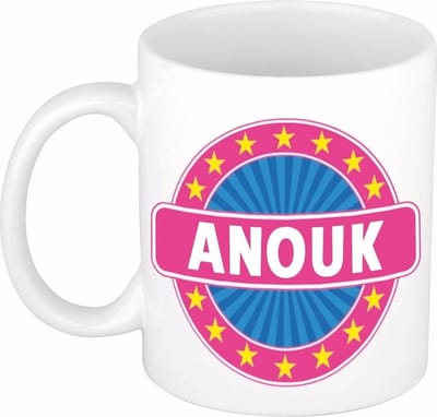 Bellatio Decorations - Anouk voornaam - koffiemok - beker - wit/roze - 300 ml - Cadeau - Dames - Collega - Moederdag - Verjaardag
