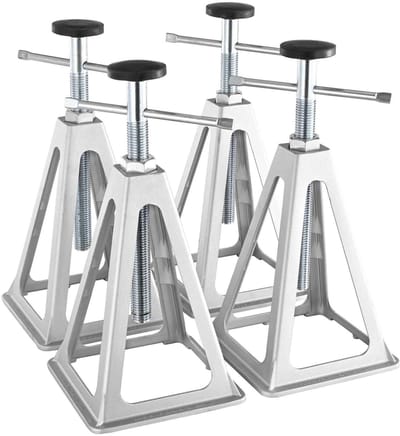 CORE Stabilisatorkrikken - RV/Camper/Caravan krik - 4 stuks - Aanhanger jack - 2720kg totaal draagvermogen - Aluminium - Verstelbare steunen - 16x16x28-43.5cm - Zilver grijs