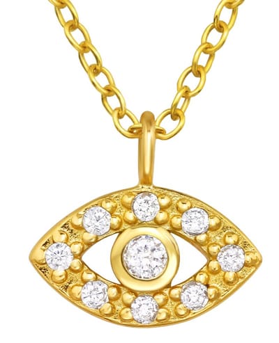 Joy|S - Zilveren boze oog hanger met ketting 45 cm - evil eye - zirkonia - goldplated
