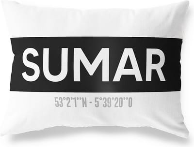 Tuinkussen SUMAR - FRIESLAND met coördinaten - Buitenkussen - Bootkussen - Weerbestendig - Jouw Plaats - Studio216 - Modern - Zwart-Wit - 50x30cm