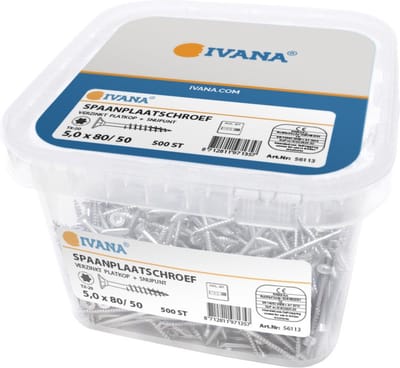 Ivana Spaanplaatschroef Emmer Verzinkt Platkop Met Snijpunt TX-20 5.0x80/50 - 500 Stuks