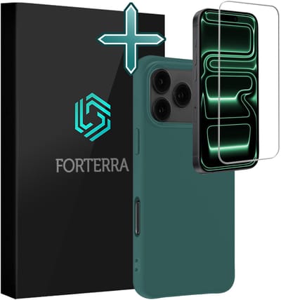 Hoesje Met Screenprotector - Geschikt voor Apple iPhone 17 Pro - Sterk & Shockproof - Telefoon Hoes - Back Cover - Siliconen Case - Donkergroen