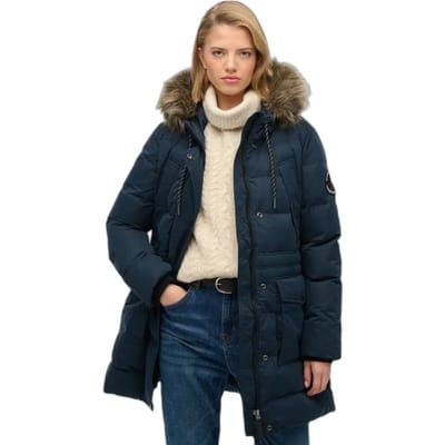 Superdry - Everest Microfibre Mid Faux Fur Pufferjas - Dames - Gewatteerde jassen