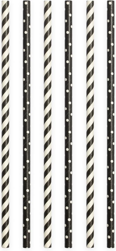 20 Papieren rietjes Streep / Stip Zwart - 6mm x 197mm
