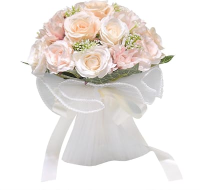Bruidsboeket Kunstbloemen - Bruidsmeisjesboeket Decoratie - Bruiloft Feest - Vervaagt Nooit Levendig - 23x19cm - Champagne