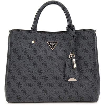 GUESS Handtas Schoudertas Meridian II Girlfriend Satchel Bag Coal Logo Donkergrijs