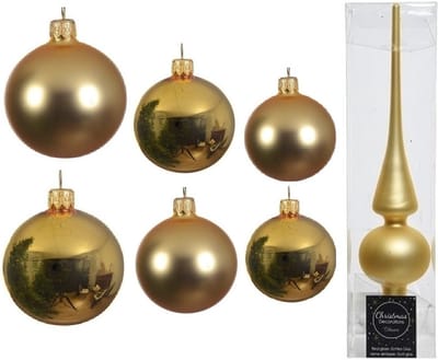 Groot pakket glazen kerstballen goud glans/mat 50x stuks - 4-6-8 cm incl piek mat 26 cm