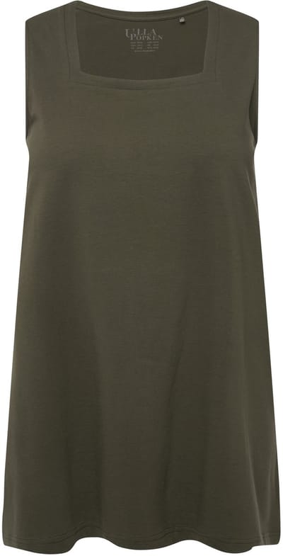 Ulla Popken - Dames - Longtop classic fit carréhals mouwloos - Bosgroen - Maat 42+
