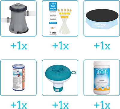 Accessoires voor Bestway Fast Set Opblaasbaar zwembad - 244x61 cm - Rond - Bestway - 57448 - Pomp - Testrips - Afdekzeil - Filter - Chloordrijver - Chloor
