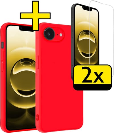 Hoesje - Met 2x Screenprotector - Geschikt voor Apple iPhone 16e - Sterk & Shockproof - Back Cover - Siliconen Case - Telefoon Hoes - Telefoonhoesjes - Rood