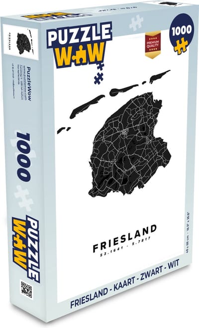 Puzzel Friesland - Kaart - Zwart - Wit - Legpuzzel - Puzzel 1000 stukjes volwassenen