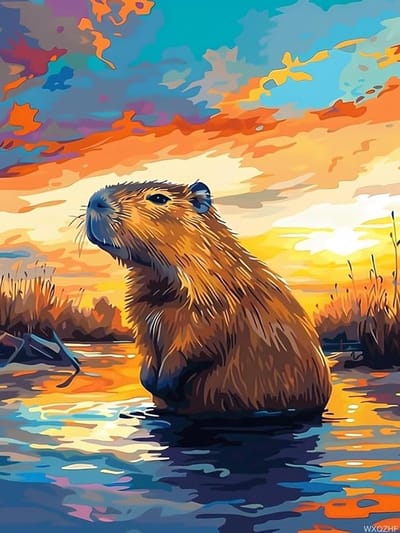Diamond painting - capibara - canvas 40x30 cm - schilderij 35x25 cm
