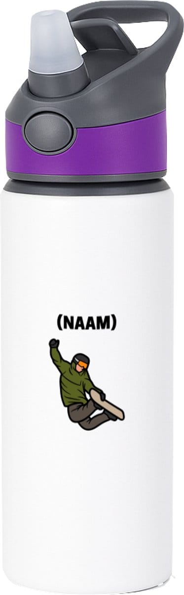 Hacebo® - Snowboard met eigen naam waterfles met rietje paars - Snowboarden - Snowboarders - Wintersport - water fles - 650ML