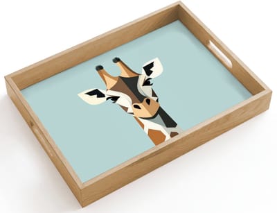 Dienblad hout 40x30 cm - Schootdienblad - Giraffe - Illustratie - Bruin - Minimalistisch - Borrelplank rechthoek - Plateau dienbladen