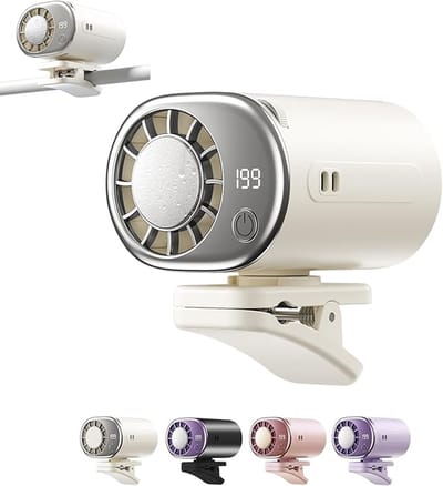 Opsteekventilator - Draagbare Ventilator - 199 Standen - Met Clip En LED-Display - Clip-On Ventilator - Koelventilator - Mini Fan Oplaadbaar - Draadloze Tafelventilator - Geschikt Voor Buiten, Op Reis En Op Kantoor - Wit