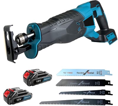 Reciprocating Saw, Uitgebreide 3500 SPM Geluidsarme Borstelloze Motor, Hoogwaardige 2 * 18V 3.0 Ah Batterieën met Langdurige Standby, 4 Stuks Veelzijdige Legeringsstaal Zaagbladenset voor Moeiteloos Zagen door Hout en Metaal