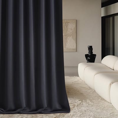 Aura gordijn met plooiband, 140 x 280 cm breed x hoogte, verduistering, schuifgordijnen, decoratief, modern gordijn, woonkamer, slaapkamer, zwart
