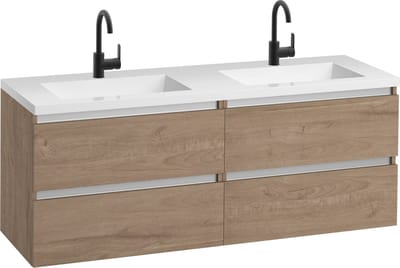 Saqu Gaia Badkamermeubel Set - 160x52 cm - Voorgemonteerd - 4 Lades - Bruin - Wastafelmeubel - Badmeubel