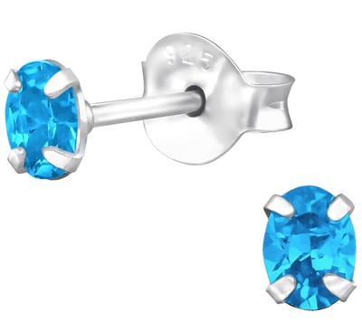 Joy|S - Zilveren oorbellen ovaal - 3 x 4 mm - swiss blue blauw zirkonia - oorknopjes