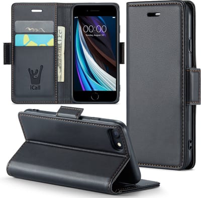 Hoesje geschikt voor iPhone SE 2022 / SE 2020 / 8 / 7 - HyperCase Book Cover Kunstleer Zwart