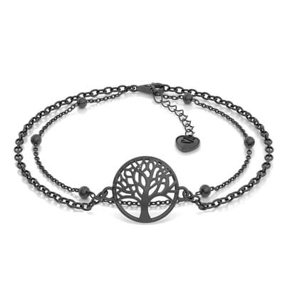 SERASAR Armband Van Sterling Zilver [Life] met boomsymbool - Zwart - 925 Sieraden