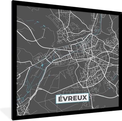 Fotolijst incl. Poster - Évreux - Frankrijk - Plattegrond - Stadskaart - Kaart - 40x40 cm - Posterlijst