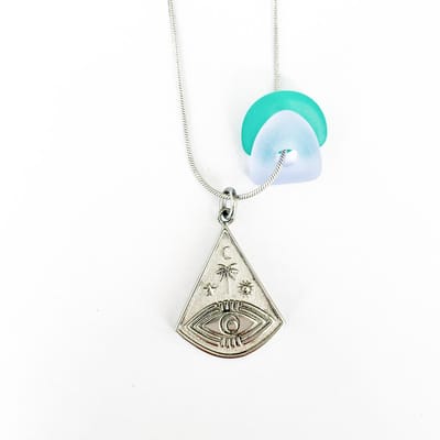 Laguna Treasures - Zeeglas - ketting - ocean eye - zilver - long box ketting