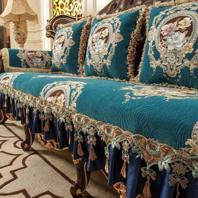 Housse de canapé européenne de luxe Jacquard antidérapant 1 2 3 4 places tapis de canapé en cuir housse de fauteuil coussin de canapé avec dentelle exquise 33x50cm pillowcase