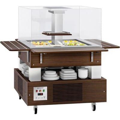GGM Gastro Salatbar Kaltbuffet DUBLIN - 1600mm - mit geradem Glasaufsatz - für 4x GN 1/1 - Braun
