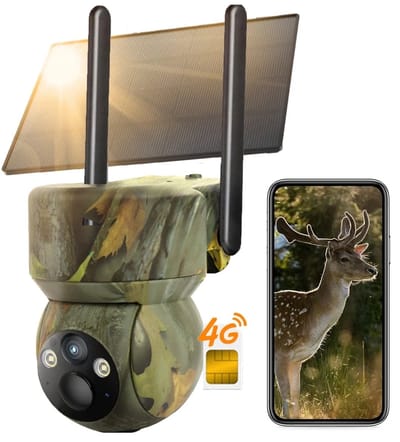 2K Professionele Wildcamera met Nachtzicht - 4G-LTE - Zonne-Energie Wildlife Camera - Met Zonnepaneel - Smartphone App - Cloud Opslag - PZT 360° - IP65 Waterdicht - Incl. SIM Kaart