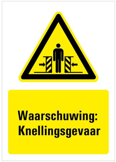 Waarschuwing voor knellingsgevaar bord met tekst 148 x 210 mm