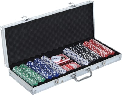 HOMCOM pokerkoffer pokerset 500 pokerchips pokerset tokenskoffer aluminium + polystyreen 55,5 x 22 x 6,5 cm