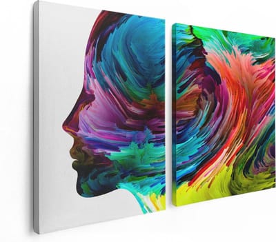 Artaza Canvas Schilderij Tweeluik Abstracte Kunst van een Gezicht - Hoofd - 120x80 - Foto Op Canvas - Canvas Print