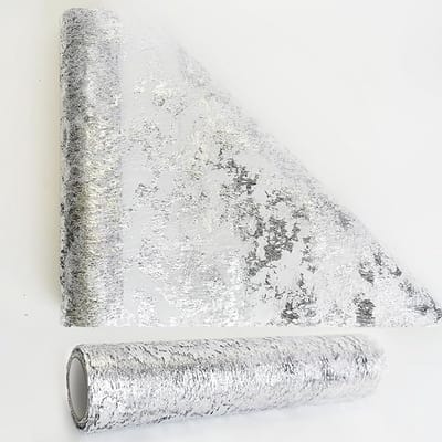 Famanu - 10 m zilver metallic tafelloper, 29 cm breed vergulde pailletten tafellopers rol tafelkleed decoraties, doe-het-zelf inpaklint voor Kerstmis verjaardagsfeestje afstuderen