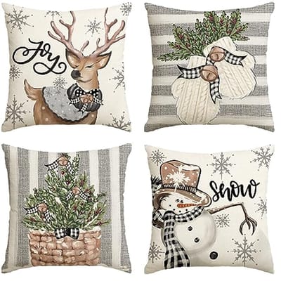 Kerstman Sneeuwman Rendier Handschoenen Eucalyptus Kussenhoezen 18 x 18 Inch voor Winter Decoratie