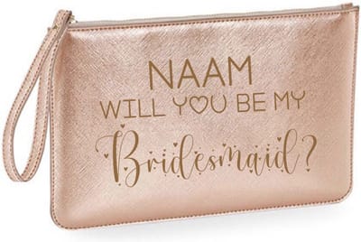 Toilettas leerlook cadeau bruidsmeisje-will you be my bridesmaid met naam-rose gold
