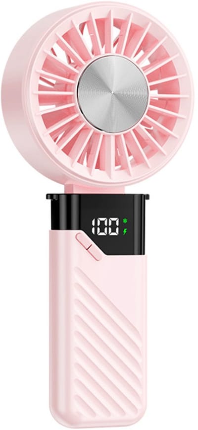 Mini draagbare ventilator, USB oplaadbare stille handventilator met 5 snelheden, kleine opvouwbare zakventilator, draagbare handventilator voor kantoor en buitengebruik (Roze)