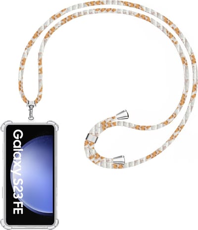Telefoonkoord + Hoesje Geschikt voor Samsung Galaxy S23 FE - Lengte Verstelbaar - Telefoonketting - Shock Proof Case - Wit Goud