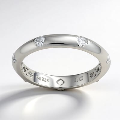 Cavill - Zilveren Ring met 7 Nigeriaanse Zirkonen 0,531 ct - 925 Sterling Zilver - Rond Slijpsel Bezelzetting - Elegante Bandring - Maat 17 18