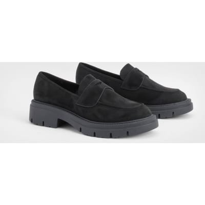boohoo Dames Faux Suede Chunky Paneel Detail Loafers | Black | Maat: 6