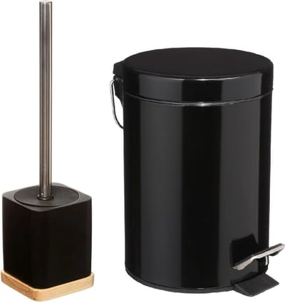 5Five Badkamer/toilet accessoires set - WC-borstel/pedaalemmer 3L- zwart - metaal/polyresin