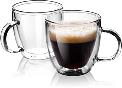 glazen koffiekopjes 5oz / 150ml, set van 2 geïsoleerde koffiemok met handvatten, Tazas de Café Con Estilo